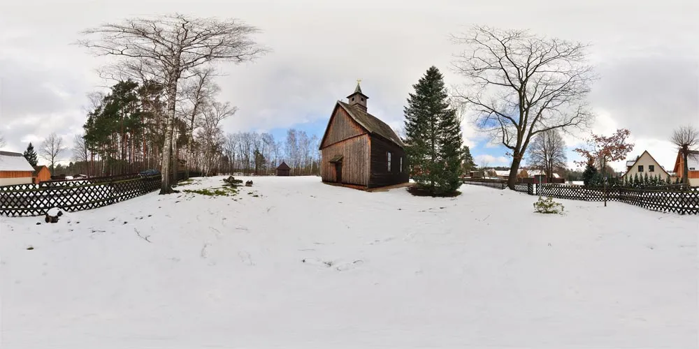 360° Panorama: Schrotholzkirche Sprey in Sachsen