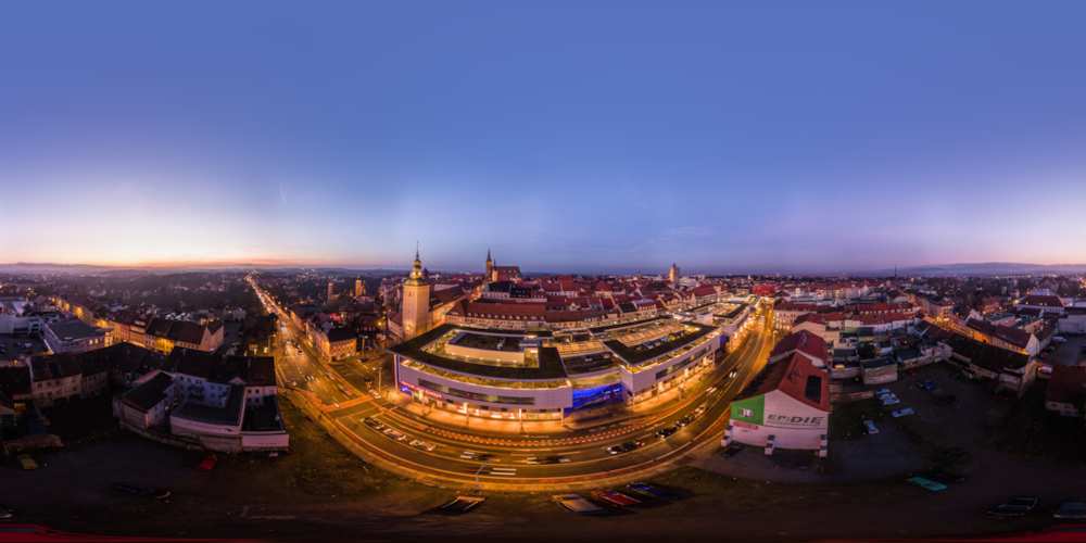 Luftpanorama - Kornmarktcenter bei Abenddämmerung