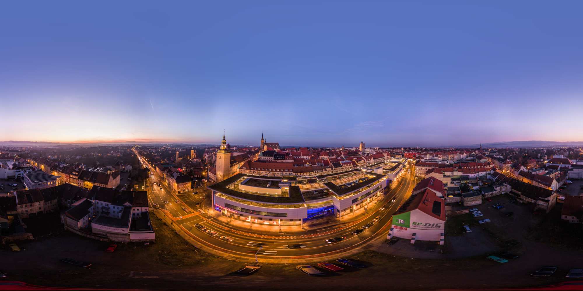 Luftpanorama - Kornmarktcenter bei Abenddämmerung